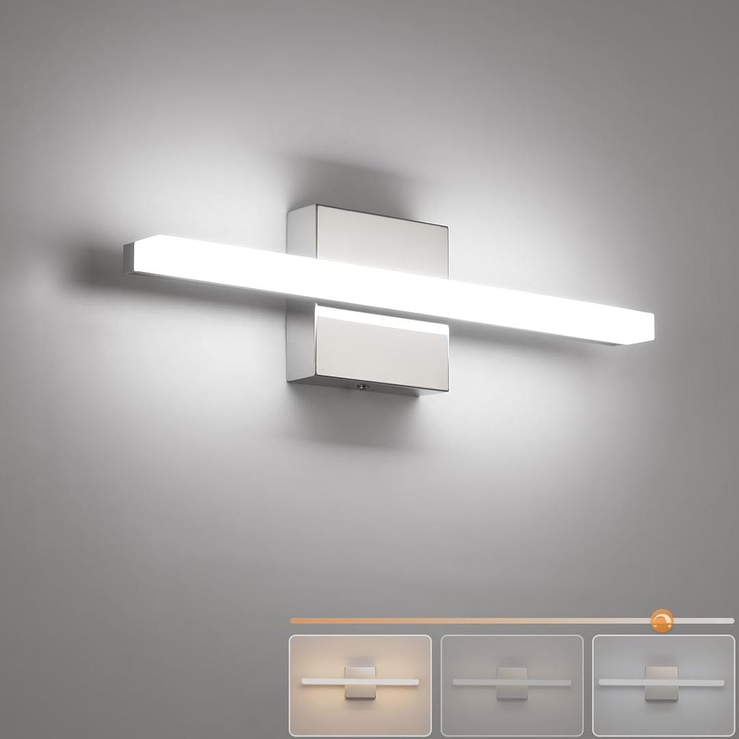 Combuh 16Inch LED Bathroom Vanity Light Bar Color Changing 3CCT Dimmable Shining Over Mirror Lighting Fixture Indoor Wall Sconces Modern 9W Chrome