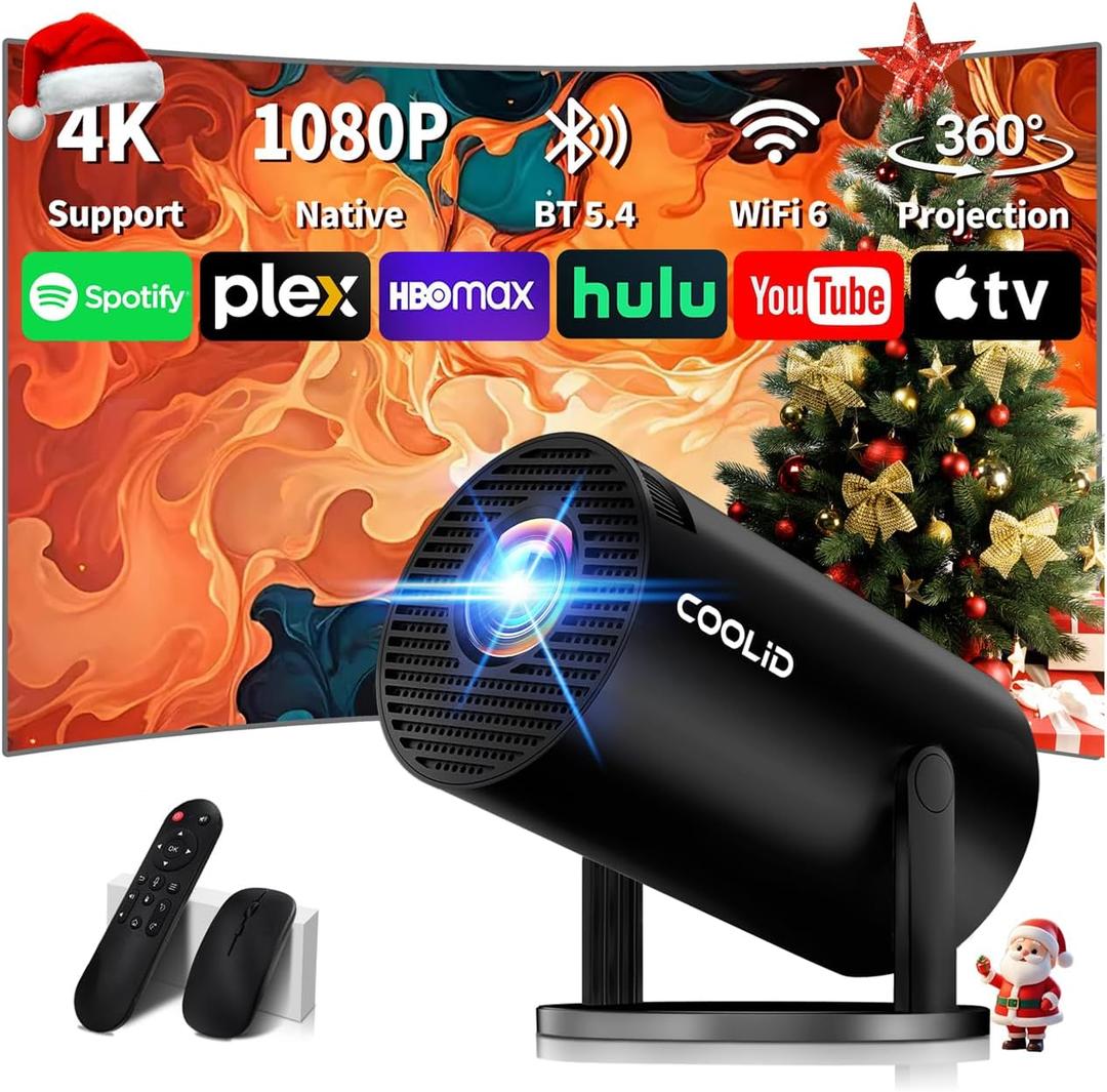 [Built-in Apps & 2025 Upgraded] Mini Projector Support 4K 1080P Auto Keystone 270 Rotatable with WiFi 6 and Bluetooth 5.4, Projector Portable Compatibile with HDMI/TV Stick/Memory Stick/Laptop-Black