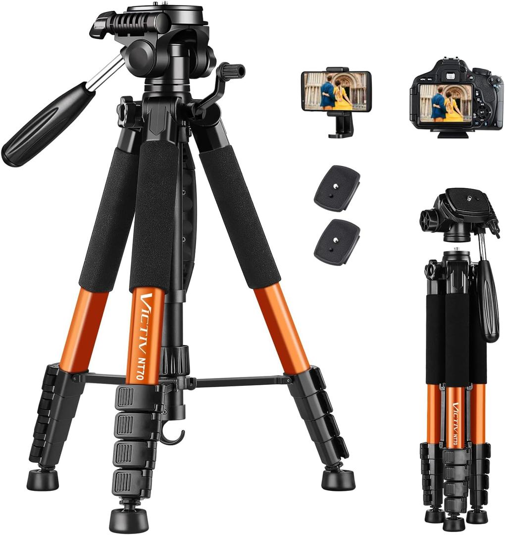 Victiv Tripod 74-Camera-Tripod for Cell Phone, Aluminum Professional Heavy Duty Camera Tripod Stand, Tripod for Camera DSLR SLR with Carry Bag, Compatible with Canon Nikon iPhone (74", Orange)