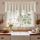 StangH Beige Scalloped Valance Curtains, Luxury Velvet Wavy Kitchen Window Treatment, Versatile Small Window Drapes for Bathroom/RV/Living Room, 52x18 Inch, 1 Panel