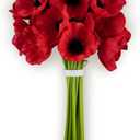 18 Pcs Real Touch Red Anemone Flowers  Artificial Poppies with Black Center, Faux Wildflowers for Wedding Bouquet, Valentine's Decor, Christmas Centerpieces, DIY Floral Arrangement