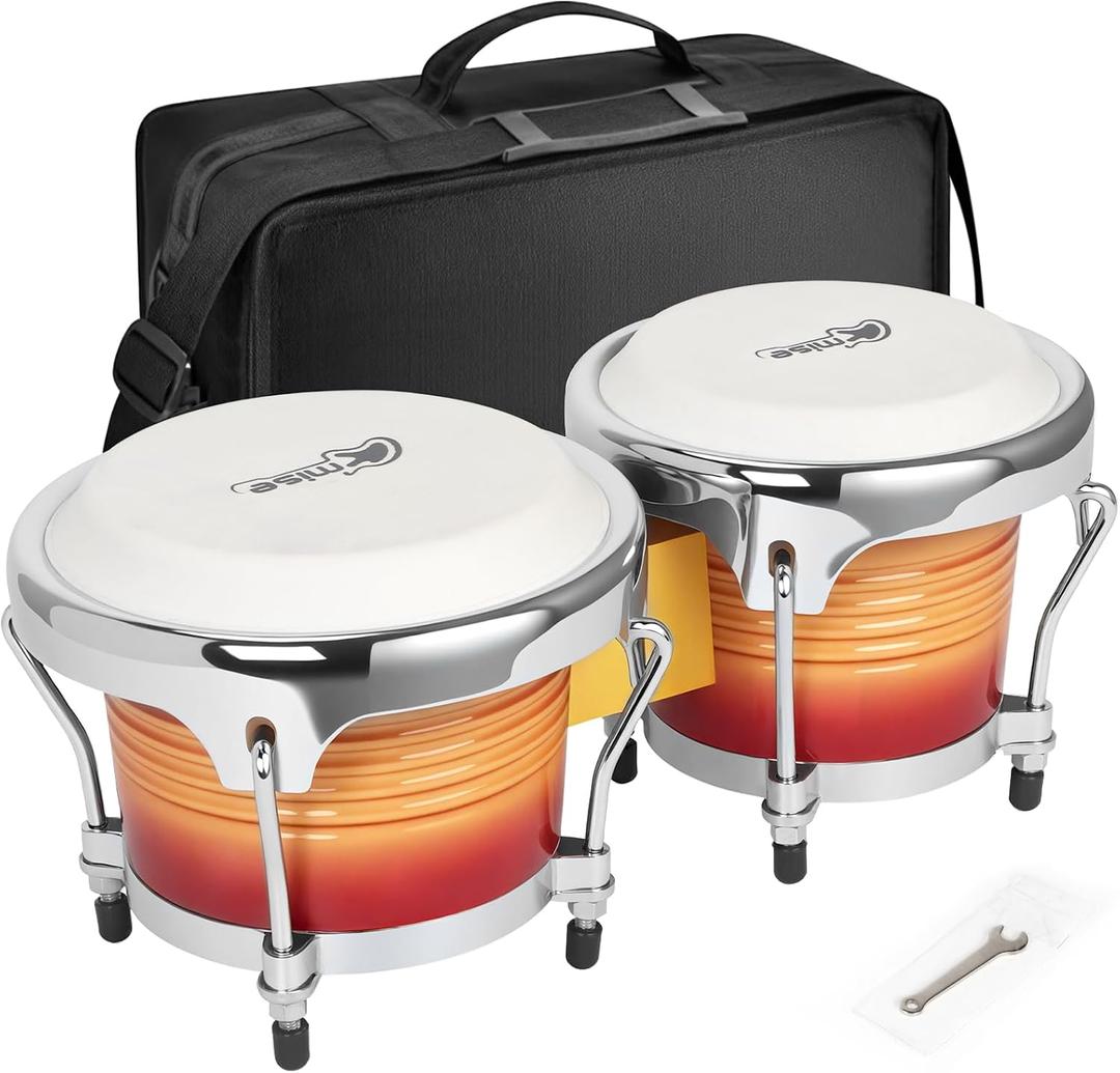 Bongo Drums 6.5” and 7.5”, Birch Percussion Instrument Bongos for Adults Beginners,Buffalo Hand Drum with Carry Bag and Tuning Wrench for Education and Practice.