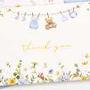 Crisky Baby Shower Blue Gold Thank You Cards (50 Pack) with Envelopes & Stickers Boy Baby Shower Greeting Cards Bulk, Watercolor Delicate Wildflower for Baby Shower Party