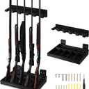 1 Set Wooden Vertical Gun Rack Wall Mount Indoor Hold up to 5 Long Guns Shotguns Rifle Racks Display Holder Stand for Firearms Display Storage Home Accessories Office (Black)