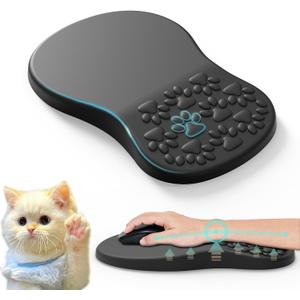 Black Ergonomic Mouse Pad with Wrist Rest Support,Non-Slip PU Bottom & Memory Foam Massage Bulge Cat Paw Pad Design,Relieves Carpal Tunnel Pain-an Ideal Mousepad for Office Desk Accessories