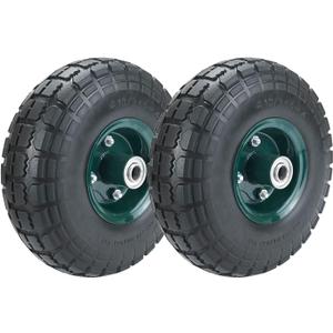 2 Pcs 10" Flat Free Tires Solid Pneumatic Tires Wheels, 4.10/3.50-4 Air Less Tires with 5/8 Center Bearings, for Wheelbarrow/Trolley Dolly/Garden Wagon Carts/Hand Truck/Wheel Barrel/Lawn Mower, 2 Pack