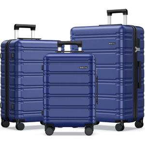 BEOW Luggage Sets 3 Piece For Men Women Expandable Hard Sided Suitcase Sets 3 Pcs With Durable Spinner Wheels Lightweight Zipper Luggage With TSA Lock Travel Luggage Set 20/24/28 Inch, Deep Blue