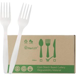 Compostable Forks,300 Disposable Forks for Party,Large Biodegradable Forks Eco Friendly Durable and Heat Resistant,Alternative to Plastic Forks