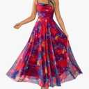 BTFBM Women Summer Floral Maxi Dresses Elegant Spaghetti Strap Dress Printed Party Dress Beach Long Dresses, Extra Large , Floral Navy Red Flower 