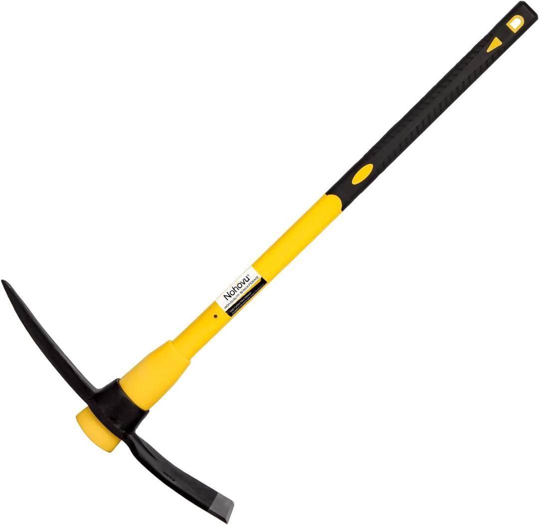 Nohovu Pickaxe with Shock Absorbing Fiberglass Handle, Heavy Duty Forged Steel Pick Axe for Digging, 36 Inches (406Y) (Blade Width: 3.7")