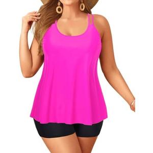 Plus Size Tankini with Shorts - Women Two Piece Swimsuits Bathing Suit Scoop Neck Flowy Swimwear 2025, 16W