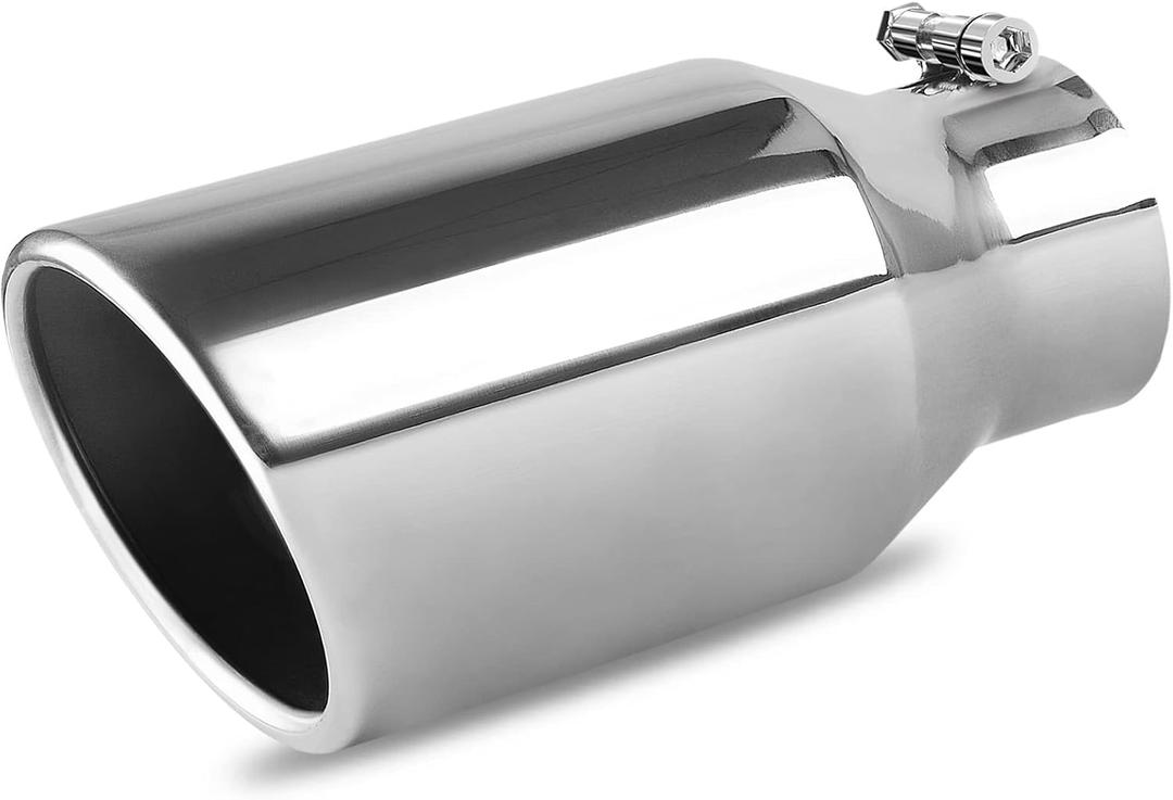 YITAMOTOR 3 Inch Inlet Exhaust Tip, 4.5" Outlet 9" Overall Length Stainless Steel Professional Exhaust Tip for 3-Inch Outside Diameter Tailpipe, Rolled Angle Cut, Polished Finish, Bolt-on, Silver
