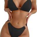 SweatyRocks Women's Ring Linked Halter Push Up Bikini Swimsuit High Stretch Bathing Suit Swimwear Set Swimming Suit Two Piece (Black) Medium