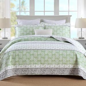 Quilts Queen Size, Cotton Comforter Set, Sage Green Bedding Queen Size, Farmhouse Striped Bedspreads, Lightweight All Seasons 3 Piece (Queen (90"x98"), 01-2 Sage Green/White /Grey)