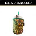 Neoprene Insulated Cup Sleeve for Iced Coffee, Hot & Cold Beverages  Reusable, Washable Drink Holder Cup Sleeve  Anti-Slip, Eco-Friendly, Multi-Color Design (PALMS, MEDIUM)