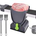 17-in-1 Fresh Meat Slicer & Cleaver Set, Stainless Steel Adjustable Thickness 2mm/4mm, Manual Meat Cutter for Slicing, Stripes & Dicing, 17 Blades for Home Cooking BBQ Hot Pot (Grey)