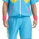 KDFJIEelf 80s Track Suit for Men Women, Short Sleeve Tracksuit Set, 90s Retro Windbreaker Couples Set (Blue, 3X-Large)