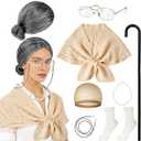 Old Lady Wig Costume for Women,Gray Hair Grandma Wig,Granny Cosplay Accessories Set for 100 Days of School Costume