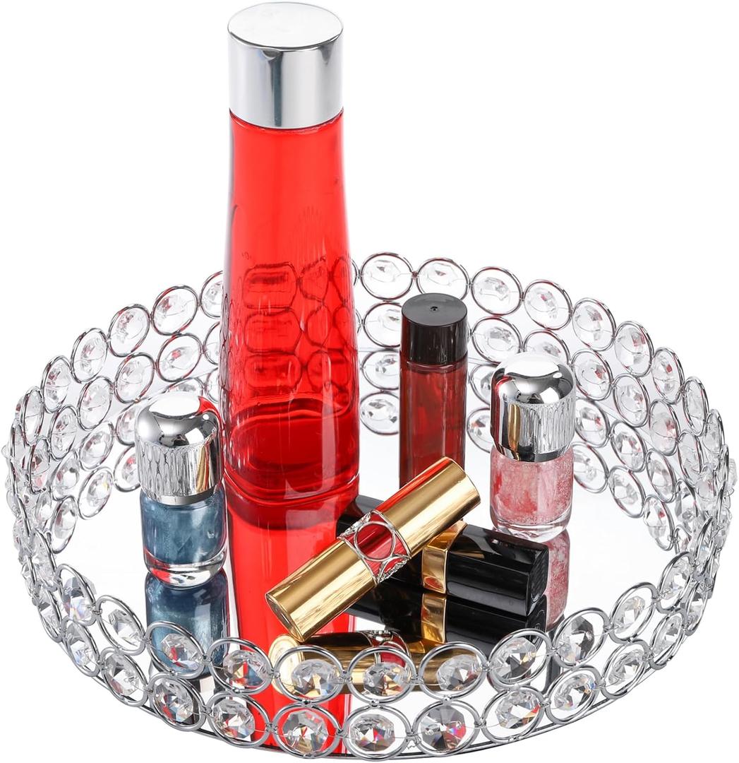 Hedume Mirrored Crystal Vanity Tray, 10 Inches Crystal Cosmetic Makeup Tray, Ornate Decorative Tray for Perfume, Jewelry and Makeup (8.3" x 4.7" x 8.3")