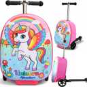 emissary Scooter Luggage for Kids Ride-On Suitcase, Scooter Ride Luggage, Lightweight Carry-On Suitcase Kid Travel Bag (Pink)