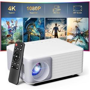 Mini Portable Projector, Full HD 1080P 4K Support Movie Projector, Portable Small Projector for Home Theater/bedroom, Compatible with iOS, Android, TV Stick, Laptop, HDMI, USB