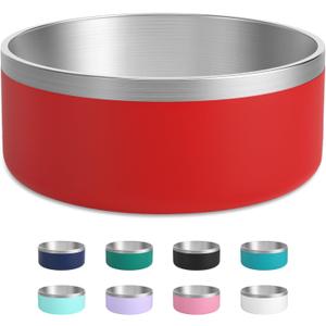 Stainless Steel Dog Bowl, Metal Water and Food Dish for Large Dogs, Insulated Non-Slip Pet Bowl, Easy Clean, 40oz, Red