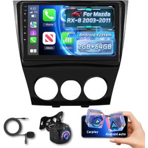 [2+64G] NHOPEEW Car Radio for Mazda RX8 RX-8 RX 8 2003-2011 with Wireless Carplay and Android Auto - 9 Inch Touchscreen Android Car Stereo - DSP/GPS Navi/WiFi/SWC/Bluetooth + AHD Backup Camera