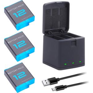3-Pack Hero 12/11/10/9 Batteries with 3 Channel Battery Charging Station Power Fast Portable Accessory for GoPro Hero 12, Hero 11/Hero 10/Hero 9 Black Sport Action Camera AHDBT-901 1800mAh