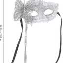 NUOBESTY Full Masquerade Mask with Stick Venetian Halloween Costume Mask Mardi Gras Mask for Womens Cosplay(Silver) Dancing Party Masks