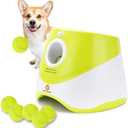 Automatic Dog Ball Launcher, Indoor/Outdoor Interactive Dog Toy with Three Ranges, Includes 6 Mini Tennis Balls and a Data Line, Suitable for Small and Medium-Sized Dogs, Green