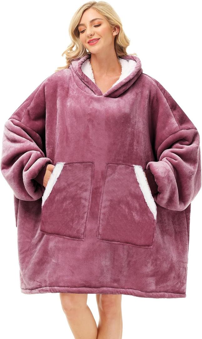Kipswiza Oversized Wearable Blanket Sherpa Fleece Thick Warm Big Hooded Sweatshirt Blanket Hoodie for Adults Women Mom Girls Teenagers Men - Dark Pink (Adult, A(dark Pink/Sherpa))