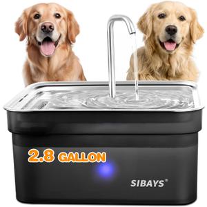 SIBAYS Dog Water Fountain for Large Dogs, 355oz/2.8Gal/10.5L Automatic Dog and Cat Water Fountain, Large Pet Fountain with Stainless Steel Bowl, Dog Water Bowl Dispenser Easy to Clean, BPA-Free(FS70)