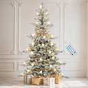DWVO 7.5ft Prelit Flocked Aspen Fir Christmas Tree with Bulbs and Lights, Full Artificial Xmas Tree with 1734 Metal Hinged PE & PVC Flame Resistant Branches, 58 Bulbs and 350 Lights Remote Controlled