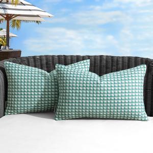 MIULEE Pack of 2 Outdoor Throw Pillow Covers Decorative Farmhouse Square Waterproof Pillows for Tent Patio Garden Balcony Sofa, 12x20 Inch Teal