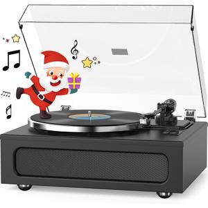 Vinyl Record Player All-in-1 LP Turntable Built-in Four Speakers HiFi Belt Drive System with Phono Preamp ATN-3600L MM Cartridge BT Wireless Aux-in RCA Line Out Auto Off Black Classic Edition