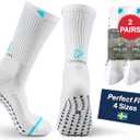 Premium Soccer Grip Socks Men, Women and Youth, 2 Pairs Non-Slip Grip Socks Soccer - in 4 Sizes for a Perfect Fit (10-12, White)