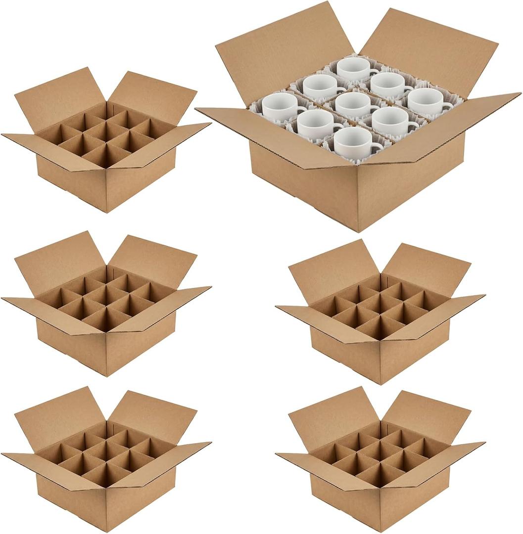 ZSZMFH 6 Sets Moving Boxes with Divider Kits, 12.7 x 12.7 x 4.7 Inches Kitchen Moving Boxes, Glassware Dish Packing Box Contains 24 Corrugate Dividers and 54 Foam Pouches