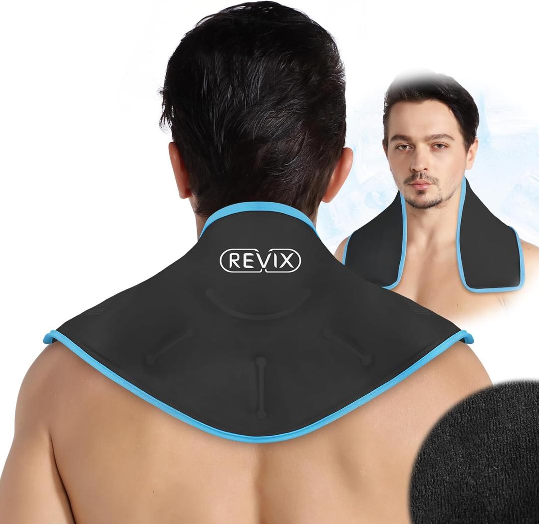 REVIX Neck Ice Wrap Ice Pack for Neck and Shoulders, Therapy for Promoting Flexibility and Mobility, Hot Cold Gel Packs Reusable for Post-Workout, Black