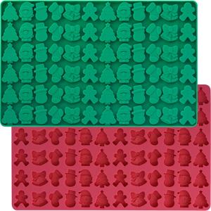 HKNMTT Mini Christmas Candy Molds, Silicone 72 Cavity Chocolate Mold, Tree Santa Snowman Stocking Bell Gingerbread Shape Gummy Making Set, Food Grade for Gifts Cookies Dog Treats