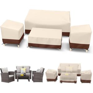 STARTWO Outdoor Waterproof Patio Furniture Covers 4-Piece Set for Chairs 33in, Loveseat 58in, Coffee Table 46in, Heavy Duty 600D, Beige (XXX-Large)