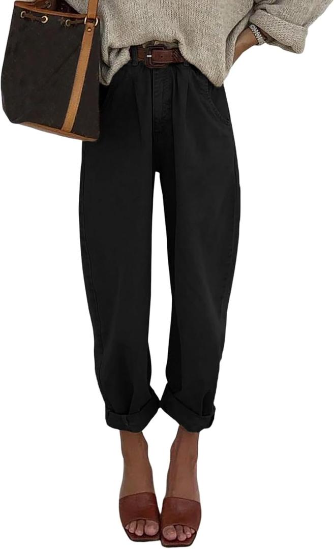 Astylish Womens High Waisted Baggy Jeans Boyfriend Cropped Loose Denim Pants (18, Black)