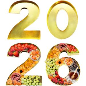 12" Fillable Cardboard Numbers 2026 Charcuterie, Graduation/New Year Party Centerpiece Decorative Tray (Gold)