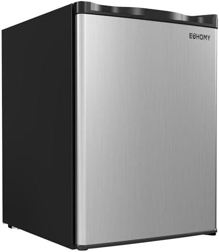 EUHOMY 2.1 Cubic Feet Freezer, Single Door Compact Mini Freezer with Reversible Stainless Steel Door, Removable Shelves, Small freezer for Home/Dorms/Apartment/Office, New Silver