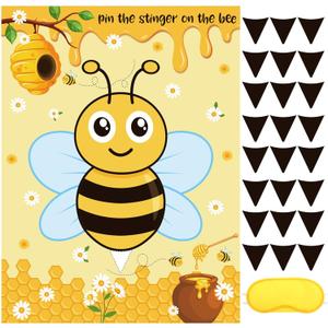 Faccito Bee Party Decorations Pin The Stinger on The Bee Games Honeycomb Poster with 24 Stickers Blindfold Pin Games Set for Honeybee Birthday Party Decorations Indoor Outdoor Activities Supplies