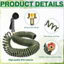 100 FT Lightweight Coiled Garden Hose EVA Flexible with 7 Function Nozzles and Brass Connectors for Garden Watering Plants Greenhouses Patios Olive Green