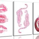 3Pcs Trendy Pink Leopard Canvas Wall Art Funky Retro Fashion Cheetah Kiss Lips Lucky 8 Ball Aesthetic Painting Pictures Wall Decor Poster Prints Artwork for Girls Dorm Living Room Bedroom