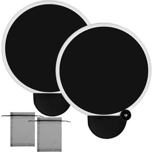 Roowest 2 Pcs Round Foldable Fan with Bag Polyester Colored Blank Sublimation Fans Portable Handheld Compact Fold up Flying Disc Fans for Summer Wedding Party Favor (Black)