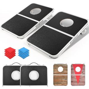 ROPODA Portable Cornhole Board Set,24x16 / 3020in Corn Hole Games for Adults with 8 Bean Bags, Lightweight Aluminum Alloy Edging Cornhole Set for Outdoor Games, Beach and Tailgates (2416", Black)