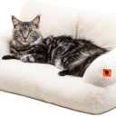 MEWOOFUN Cat Bed for Indoor Cats, Washable Dog Beds for Small Dogs & Cats with Removable Cover, Fluffy Cat Couch with Non-Slip Bottom (Beige, 26.0" L X 19.0" W X 13.0" Th)