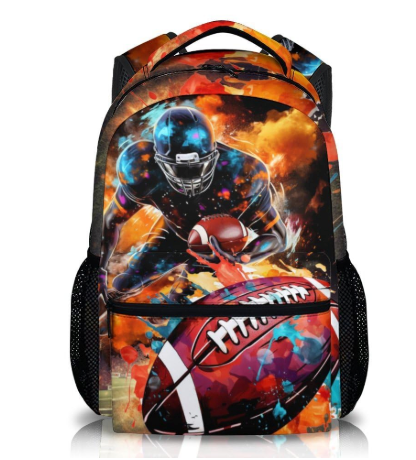 Football School Backpack for Boys, Football Backpacks for Kids Students Age 6-18, Kids Bookbag for Primary, Middle High School, 17 Inch Large Capacity Schoolbag Supplies Gifts